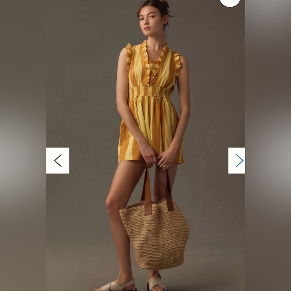 Anthropologie Yellow Striped Ruffle Romper